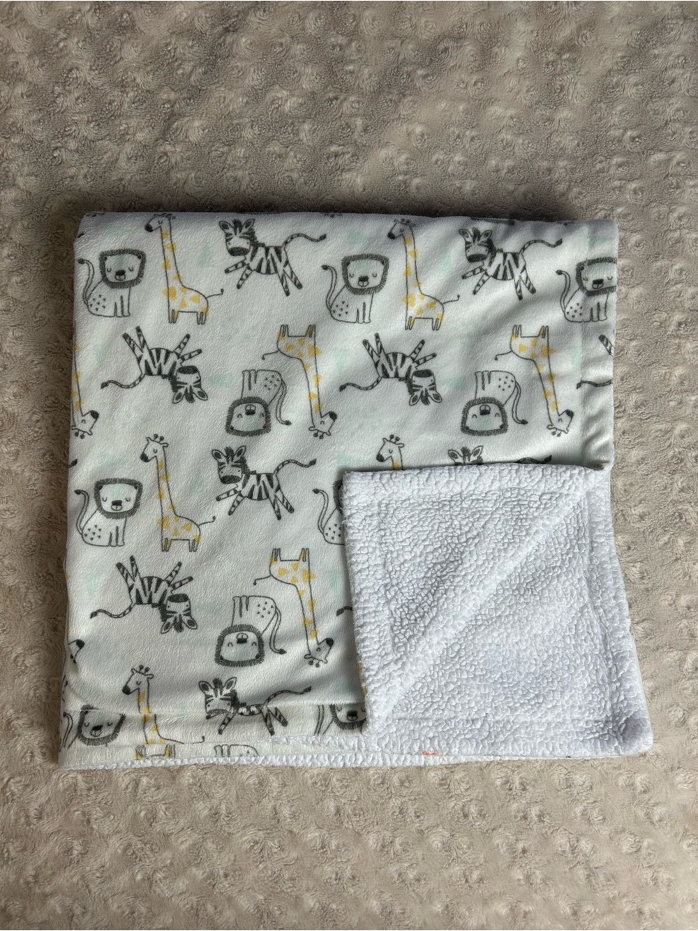 Baby Gear Zebra Lion Giraffe Blanket White Yellow Safari Animals Zoo Sherpa